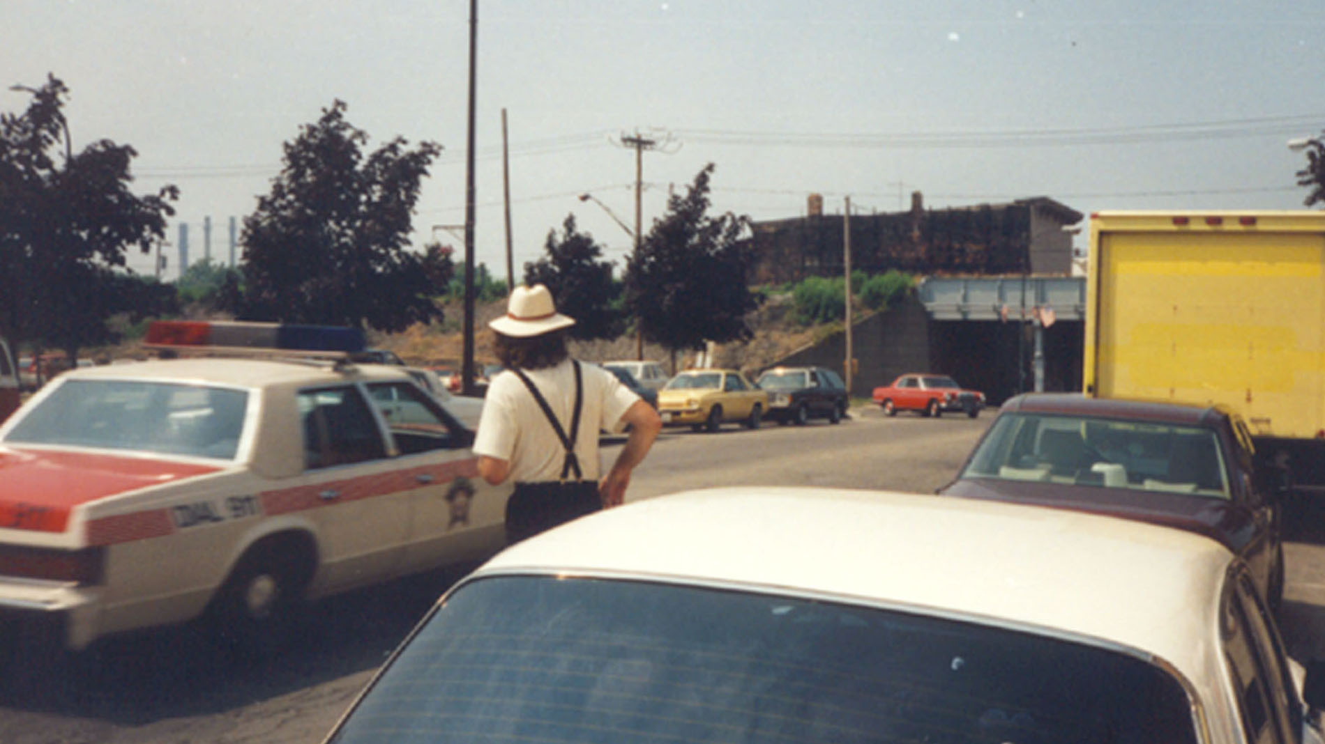 ZB Toby looks on at the red car